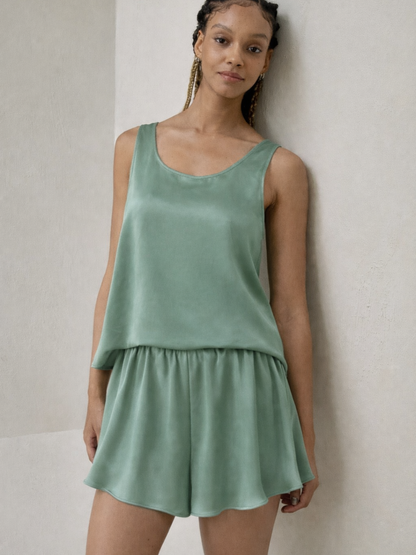 Pijama Seda - Short y Polera VERDE SAGE